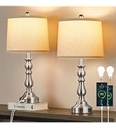 Leasgy Farmhouse Side Table Lamps for Living Room Set of 2 with USB C+A Ports, Bedside Lamp for B...