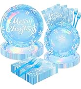 96PCS Christmas Plates Napkins Forks for Party Decorations, Set of 24 Snowflakes Merry Christmas ...