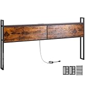 LOAKEKEL King Size Headboard, Metal and Wood Headboard with Charging Station, Head Boards with St...