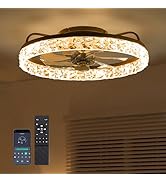 DIAMONDFORGE Ceiling Fans with Lights and Remote Fandelier - Low Profile Modern - 20'' Flush Moun...