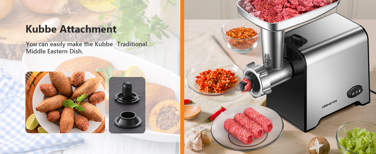 Food Grinder with Blade &amp; 3 Plates, Sausage Stuffer Tubes &amp; Kubbe Kit