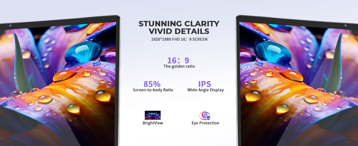 15.6 inch laptop computer with 1080P FHD IPS wide view eye protection display screen.