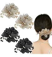 4 Pcs Flower Leaf Elastic Hair Ties Crystal Ponytail Holders Rhinestone Hair Scrunchies Hair Rubb...