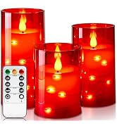 Amagic Red Flameless Candles 3 Set, Flickering Battery Operated Candles Embedded Fairy String Lig...