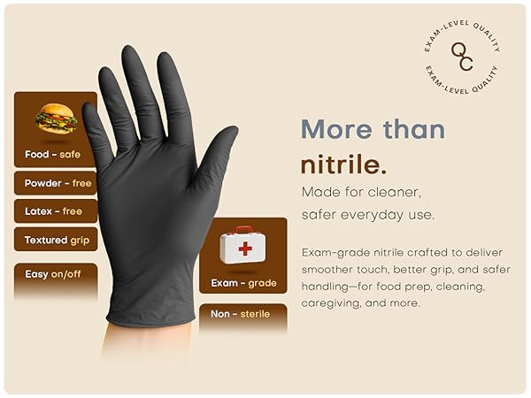Exam-grade nitrile deliver smoother touch better grip safer handling food prep cleaning caregiving