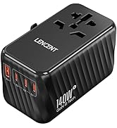 LENCENT 140W Universal Travel Adapter, International Plug Adaptor, GaN Fast Charger with 3 Type C...