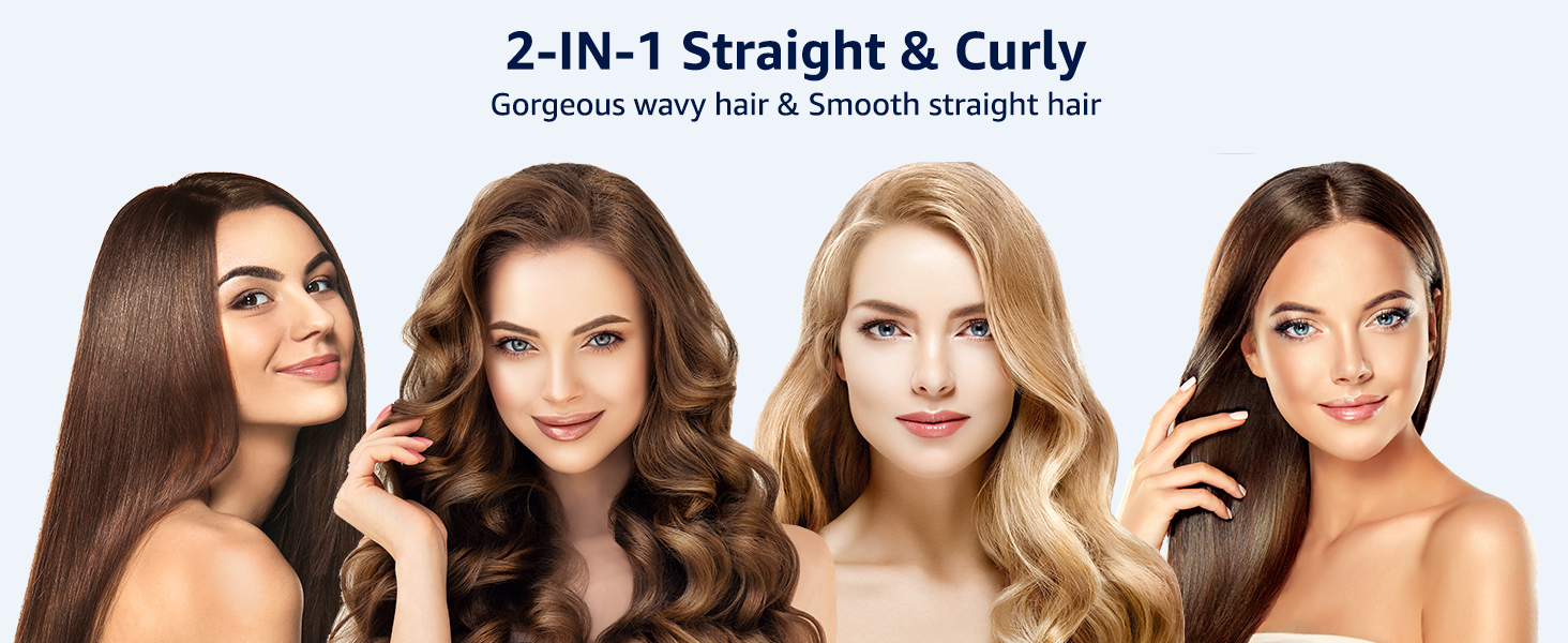2-in-1 Hair Straightener, Flat Iron for Smooth Straight Hair Wavy Hair, All-in-One Styling Tool