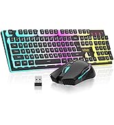RedThunder K10 Wireless Gaming Keyboard and Mouse Combo, LED Backlit Rechargeable 3800mAh Battery...