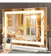 FENCHILIN Vanity Mirror with Lights 23” x 18” Hollywood Makeup Mirror with Light Strip Smart Touc...