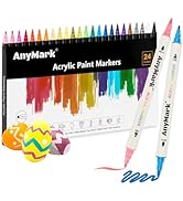 AnyMark 24 Colors Acrylic Paint Markers, Dual Tip with Brush Tip and Fine Tip Premium Acrylic Pai...