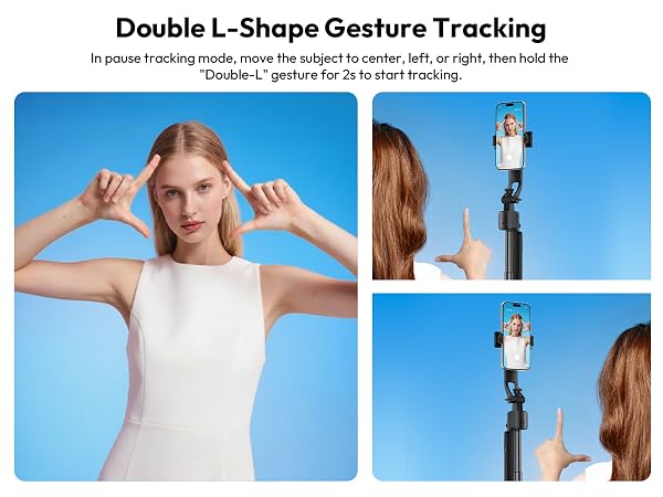 Text reads 'Double L-Shape Gesture Tracking'. Red gaming peripheral device shown from multiple angles, highlighting its ergonomic L-shaped design.