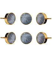 SPN-FOR1 Set of 6 Swirled Stone Door Knob Decorative Handle with Brass Outer Shell Elegant Ad...