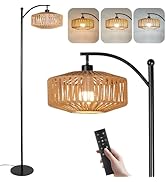 Floor Lamp with Remote, Rope Standing Lamps with LED Bulb, Boho Farmhouse Tall Pole Lamp with 3 C...