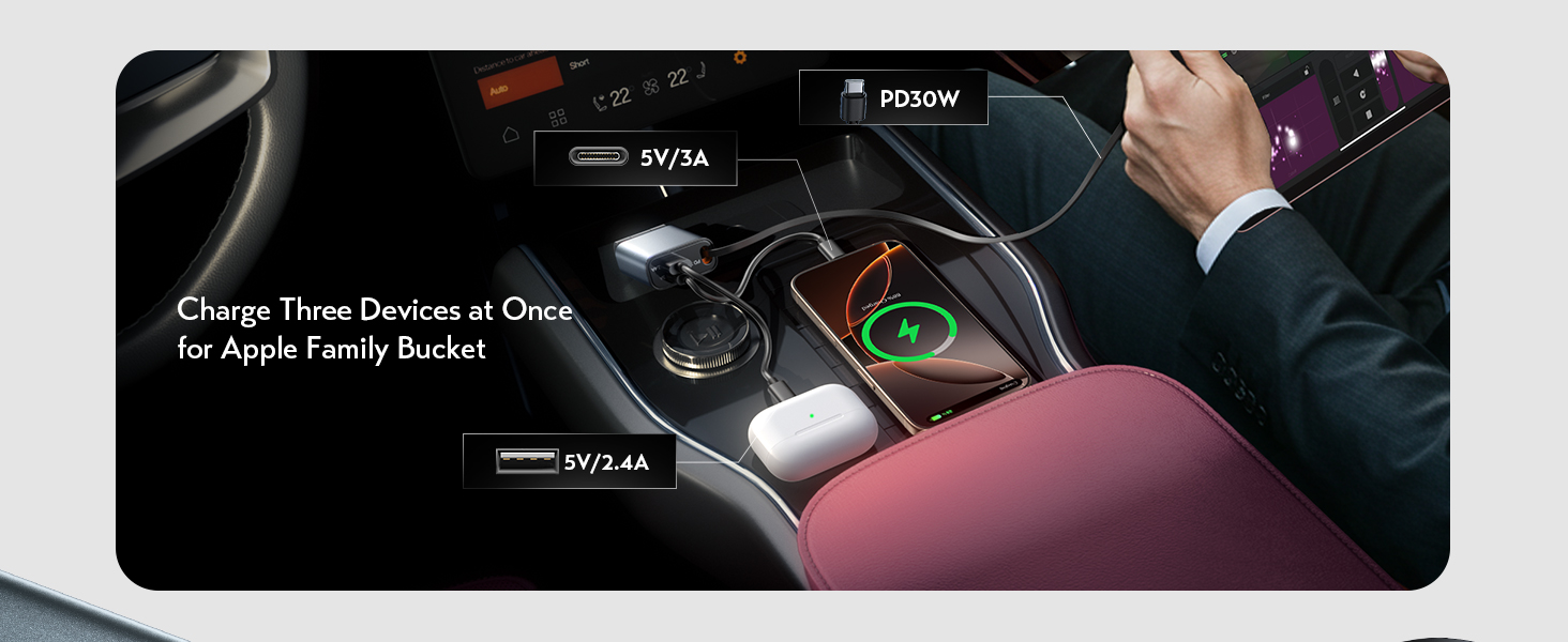 Retractable Car Charger USB C Fast Charging