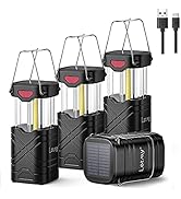 LETMY 4 Pack Camping Lantern, Rechargeable LED Lanterns, Solar Lantern Battery Powered Hurricane ...