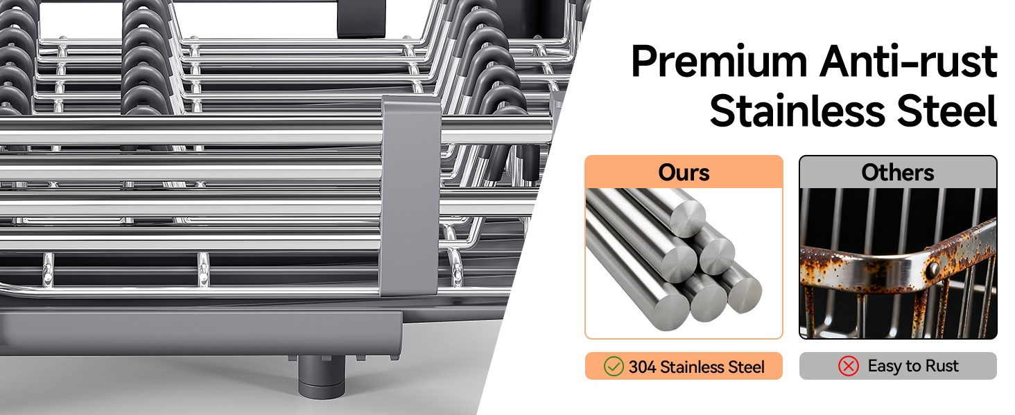 Expandable Dish Drying Rack for Kitchen Counter, Extendable Dish Rack with Drainboard
