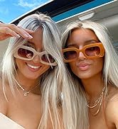 LASPOR Vintage 90s Rectangle Sunglasses Trendy Nude Square Sunglasses for Women Men