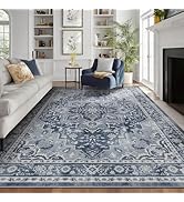 Jainmy 8x10 Blue Gray Rugs for Living Room, Transitional Medallion Washable Large Rug for Bedroom...