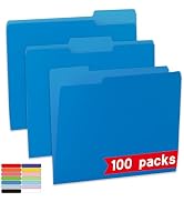 100 Packs Two Tone Color File Folders,1/3-Cut Tabs,Letter Size,8.5x11" Blue File Folders for Offi...