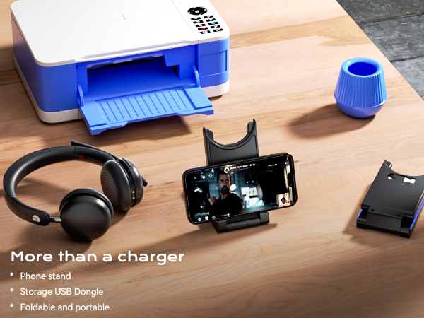 This wireless headset&amp;#39;s charging base is multi-functional