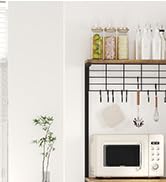 iabifo L-Shaped Bakers Rack with Power Outlet, 6-Tier Microwave Stand with Open Storage, Coffee B...