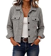 Zeagoo Flannels for Women Cropped Shacket Jacket Fashion Plaid Fall Coat | Button down crop jacke...