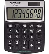 Victor 1000 8-Digit Standard Function Calculator, Battery and Solar Hybrid Powered Angled LCD Dis...