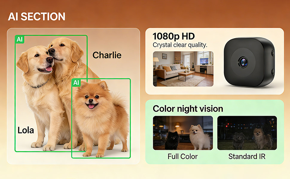 Hidden Camera,4K Mini Camera with AI Motion Detection, No Glow Auto Night Vision