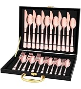 EUIRIO 30PCS Silverware Set for 6, Stainless Steel Flatware Set with Storage Box, Rose Gold Cutle...