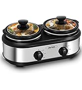 Sunvivi Dual Pot Slow Cooker, 2 Pot Small Mini Crock Buffet Server and Warmer, Upgraded Oval Cera...