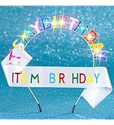 Uranian Light Up It's My Birthday Headbands and Sash LED Birthday Crowns Glowing Birthdays Hair A...
