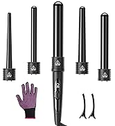 5 In 1 Curling Wand Set, Curling Iron Interchangeable Ceramic Barrels (0.35-1.25 Inch), Heating H...