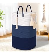 Woven Laundry Basket for Clothes,65 L Large Rectangle Laundry Hampers with Beads Tassel, Nursery ...