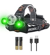 BORUIT RJ-3000 LED Rechargeable Headlamp with Green Light Super Bright 5000 Lumens Hunting Head L...