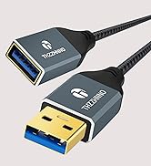 Multiple views of a USB cable connector with metallic gray housing and blue USB port indicator. Cable appears to be braided with dark fabric covering.