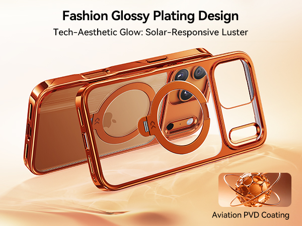 Orange for iPhone 17 Pro Case with 360 Spin Magnetic Stand Slim Polished Clear