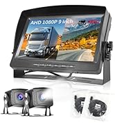 Dual Backup Camera Monitor Kit Video Recording 9 inch LCD Monitor 2-Cameras IP69 Waterproof Full ...