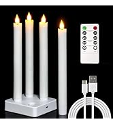 PChero Rechargeable Taper Candles with Remote Timer, 9.8 Inches Real Wax Flameless LED Tapered Ca...