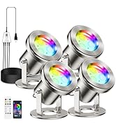 LyLmLe LED Pond Lights with APP Control, 6W SS316 Stainless Steel RGB Underwater Fountain Light w...