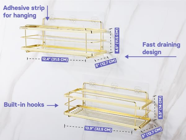 2-Pack Shower Caddies, Premium Stainless Steel, Gold