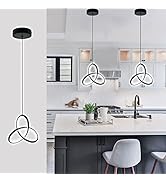 CANEOE Black Modern Led Pendant Light, 5500K Cold White Kitchen Island Pendant Lights Fixtures, A...