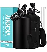 1 Gallon Insulated Water Bottle with Straw - 128oz 64oz Water Jug with Handle Paracord, Straw Spo...