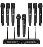 MELONARE 8-Channel Wireless Microphone System, UHF 500MHz Cordless Mic Set w/ 8x5 Frequencies, 24...