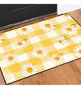 2x3FT Area Rug Spring Yellow Daisy Gingham Indoor Entryway Rug, Washable Non Slip Front Door Rugs...
