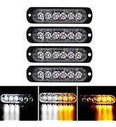 4-Pack 6 LED Amber Strobe Lights Vehicles Trucks Emergency Strobe Lights Kit 12V -24V Beacon Warn...