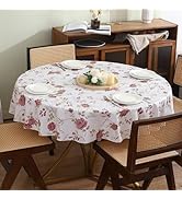 Round Vinyl Tablecloth with Flannel Backing Waterproof Oil-Proof PVC Table Cloth Stain-Resistant ...
