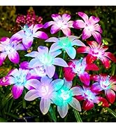 Ahaorigin Solar Garden Lights Outdoor, 4 Pack Blooming Lily Solar Flowers Outdoor Waterproof, 7 C...