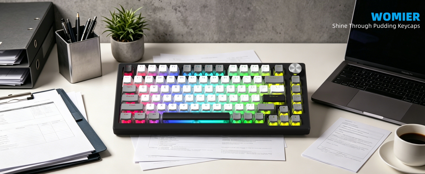 PBT Shine Through Keycaps for mechanical keyboard, Pudding Keycaps 60% 75% 100% Keyboard