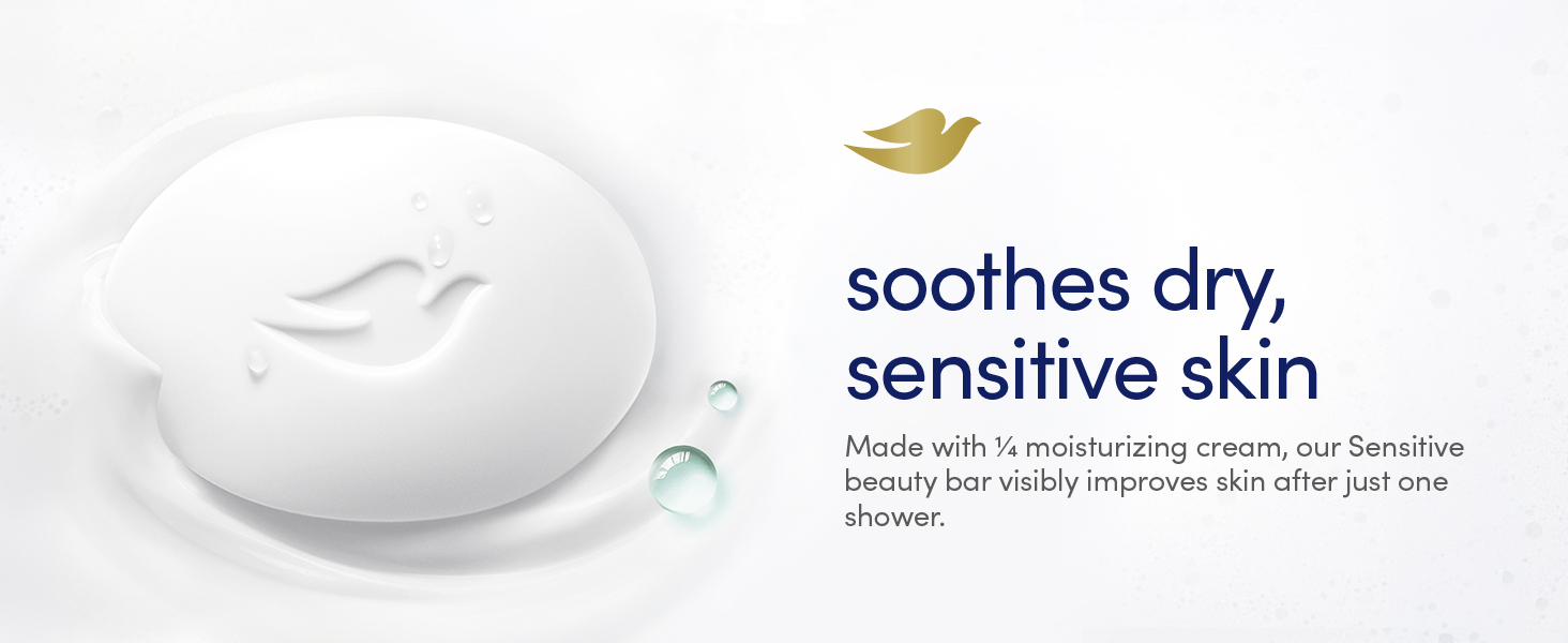 Beauty bar on a creamy texture background with soothing dry and sensitive skin benefit messaging
