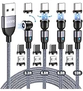 Aripps Magnetic Charging Cable 4 Pack (3.3ft/6.6ft/6.6ft/10ft), 540 Degree Rotating Magnet Phone ...